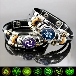 Game Genshin Impact Bracelet Anime Element Vision God's Eye Men Punk Fashion Leather Wristbands for Women Bangle Jewelry Gif