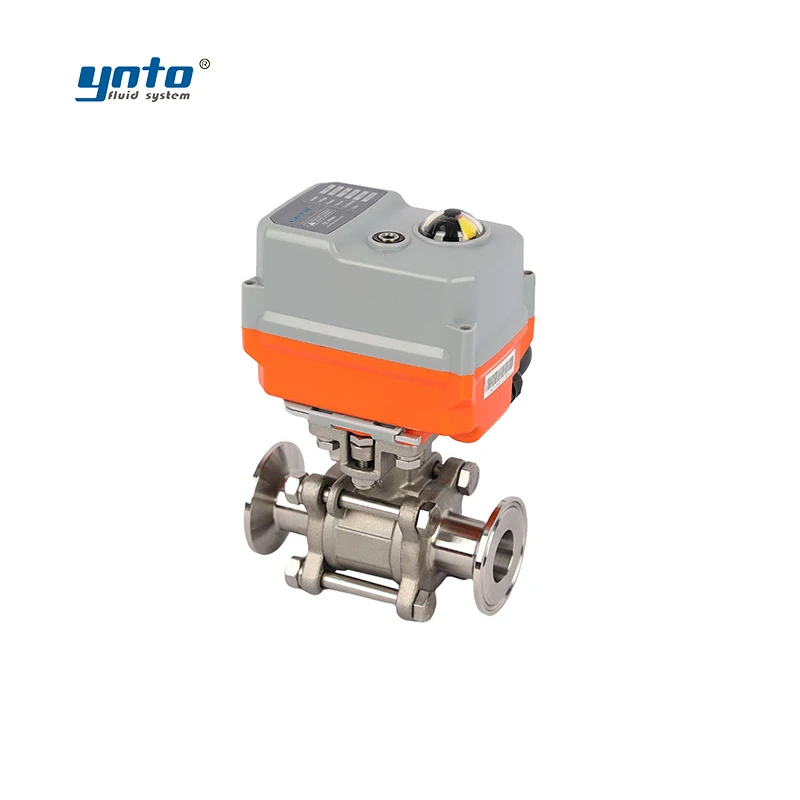 

YNTO 2 Way three piece body ball valve ss304 ip67 2" dn40 DC12V DC24V AC220V electric stainless steel sanitary ball valve