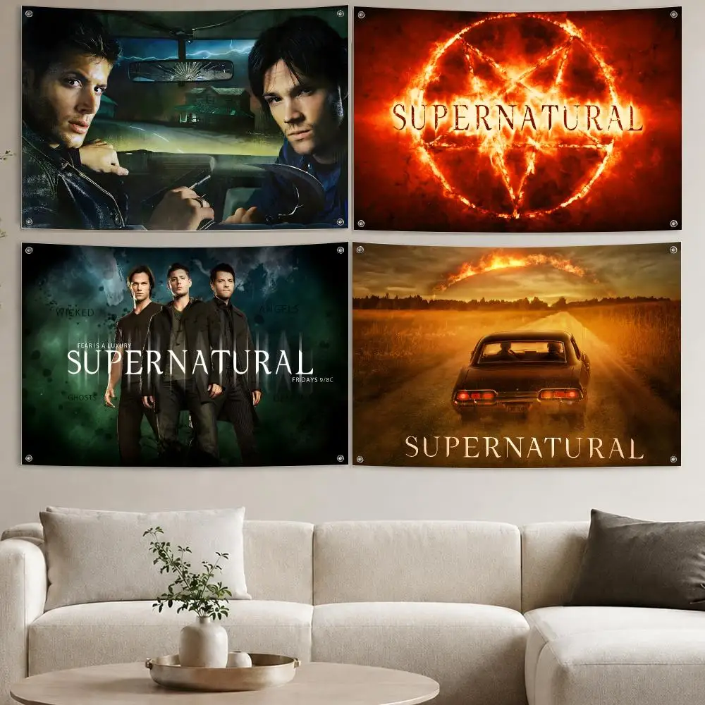 D-Dean Winchester J-Jensen Ackles S-Supernatural Aesthetic Printed Flag Wall Tapestry Living Room Party Outdoor Decor
