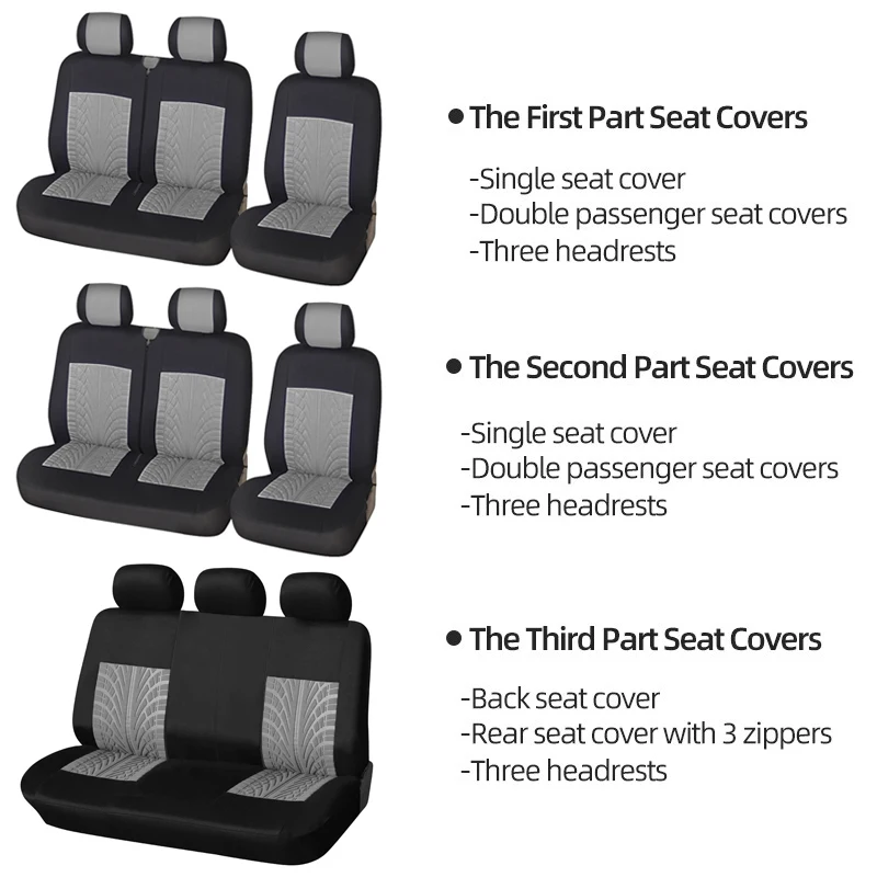 car seat cover product includes 2 rows of 2+1 car seat covers and 1 row of three person seat covers