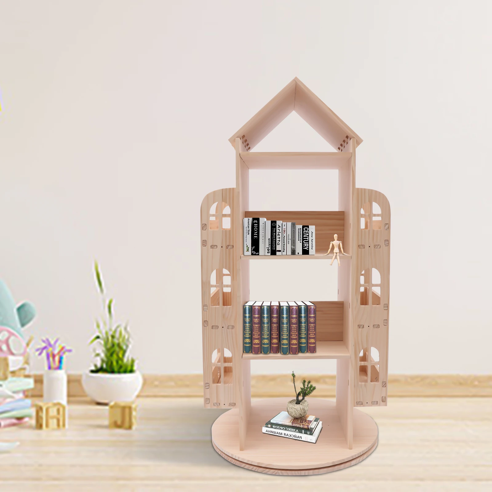 Rotatable Bookshelf 360° Floor Standing Children's Book Case Storage Rack Household Multi-Functional Bookshelf Organizer