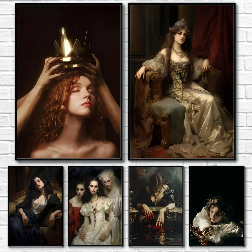 

Retro Art Medieval European Lady Poster Sticky Wall Art Printing Waterproof Home Living Bed Room Bar Aesthetic Decor
