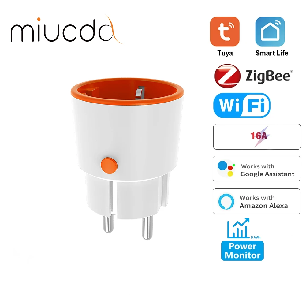 MIUCDA EU Zigbee/WiFi 16A Tuya Smart Plug with Power Monitoring Function, 3500W  Smart Plug Support for Google Home and Alexa