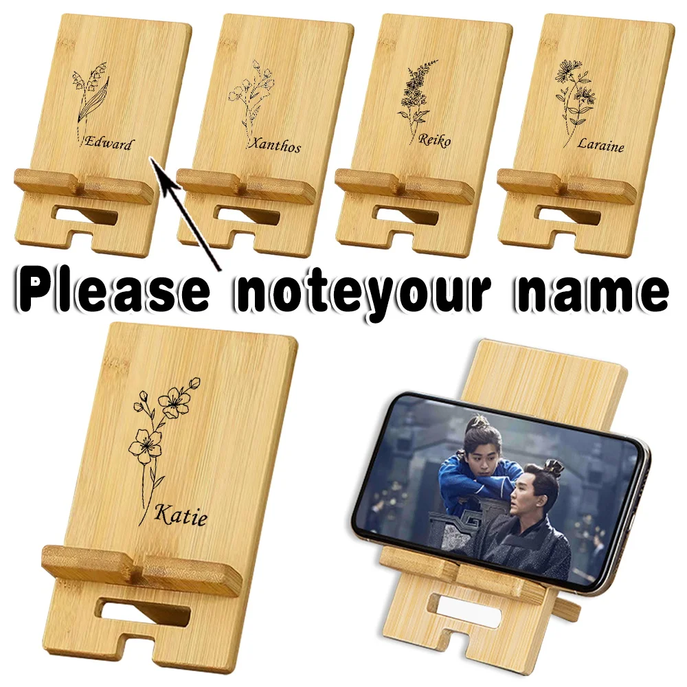 

Customized Name Wooden Universal Phone Holder Detachable Desk Cell Phone Stand Portable Smartphone with Charging Slot for Travel