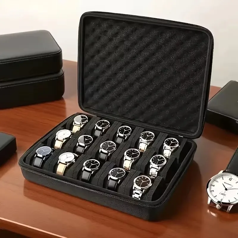 Travel-Friendly Watch Storage Case with 15 Compartments and Durable Pressure-Resistant Build