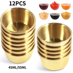 12Pcs Sauce Dipping Bowl 304 Stainless Steel Dipping Cups Round Sauce Dishes 45/55ml Mini Reusable Seasoning Cups Dipping Cups