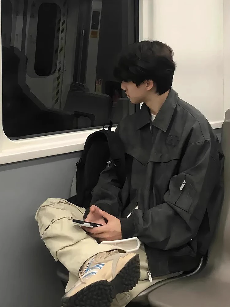 

Мужская куртка из искусственной кожи в американском ретро-стиле, весенне-осенняя, молодежная, с отложным воротником, в рабочем стиле, с эффектом состаривания, стильная, премиум-класса