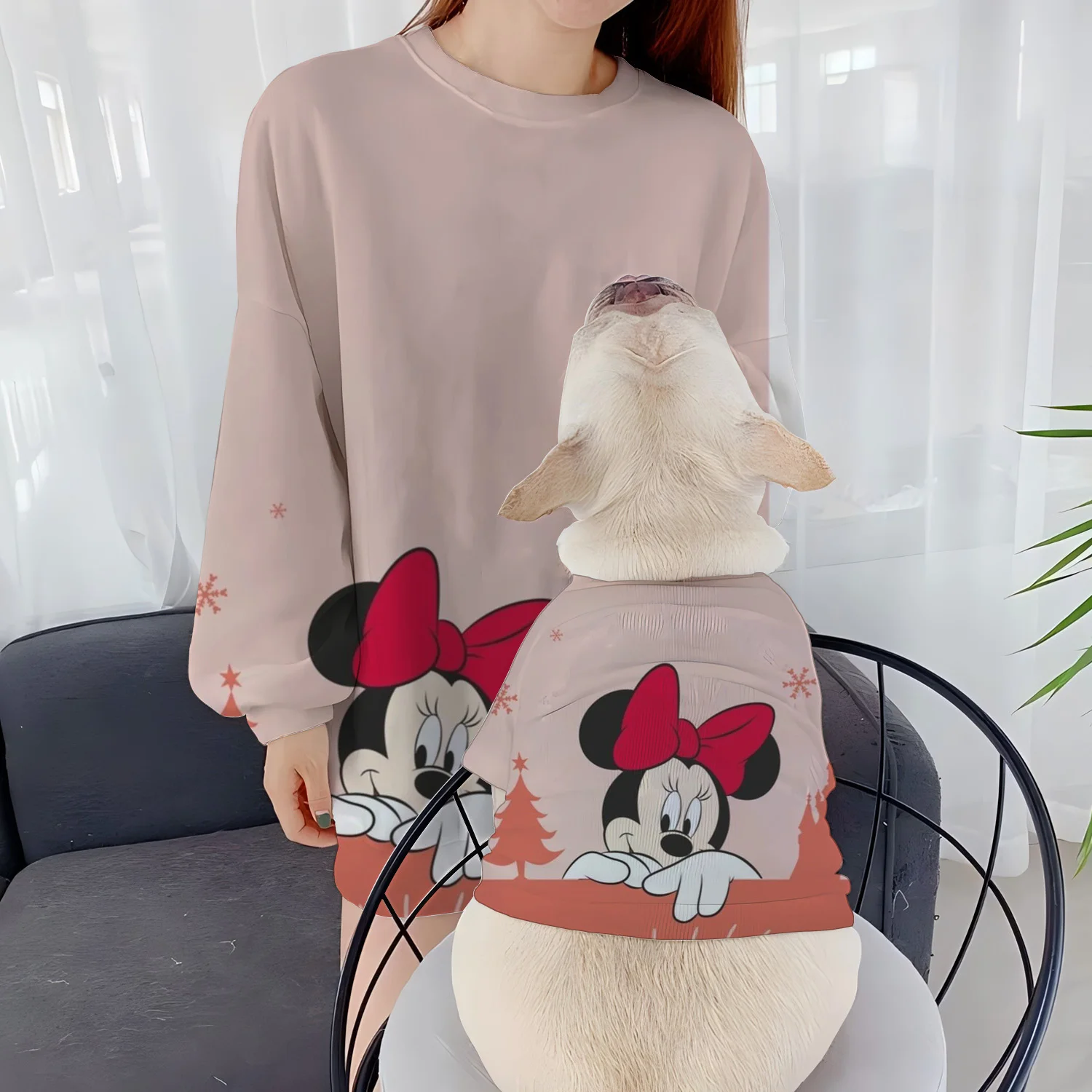 Disney Women Clothing Casual Sweatshirts Autumn Winter Puppy Long Sleeve Minnie Mouse Women's Mickey Pullover Pet Round Neck Dog