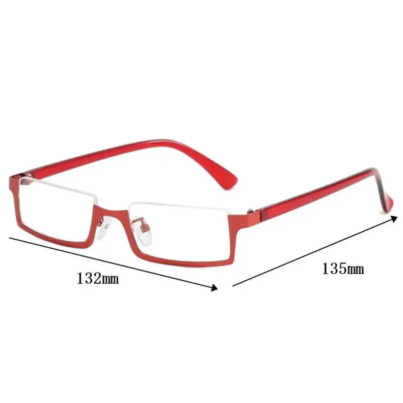 Y2K انمي ياباني نظارات إطار صغير مربع تأثيري الأحمر نصف إطار نظارات لا العدسات موضة المعادن مستطيلة النظارات #6