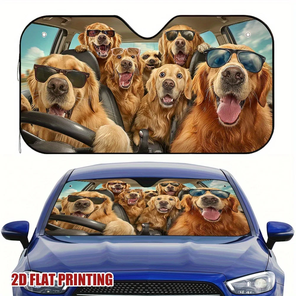 

1pc Humorous Sunshade For Cars Featuring Golden Retrievers, Perfect For Family Road Trips, Car Accessories, Decoration, And A Gr