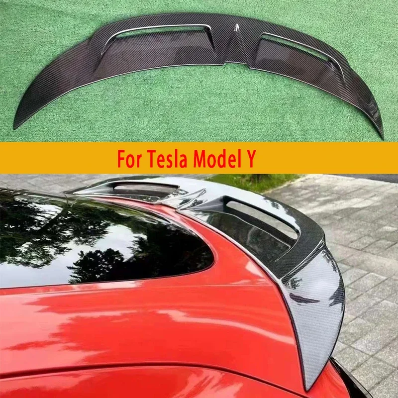 For Tesla Model Y Carbon Fiber Tail fins Rear Trunk Spoiler Guide Wing Rear Wing Diverter Car Accessories Body Kit