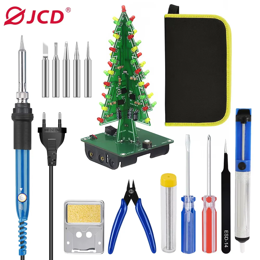 

JCD 60W Soldering iron Kit Adjustable Temperature 220V Welding Tools With 3D Christmas Tree DIY Soldering Suitable for beginners