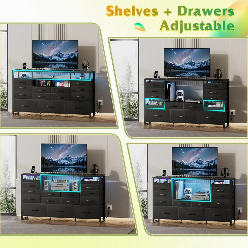 مركز ترفيهي لأجهزة التلفاز مقاس 55-65 بوصة مع أضواء LED ومحطة شحن وطاولة وحدة تحكم الوسائط #6