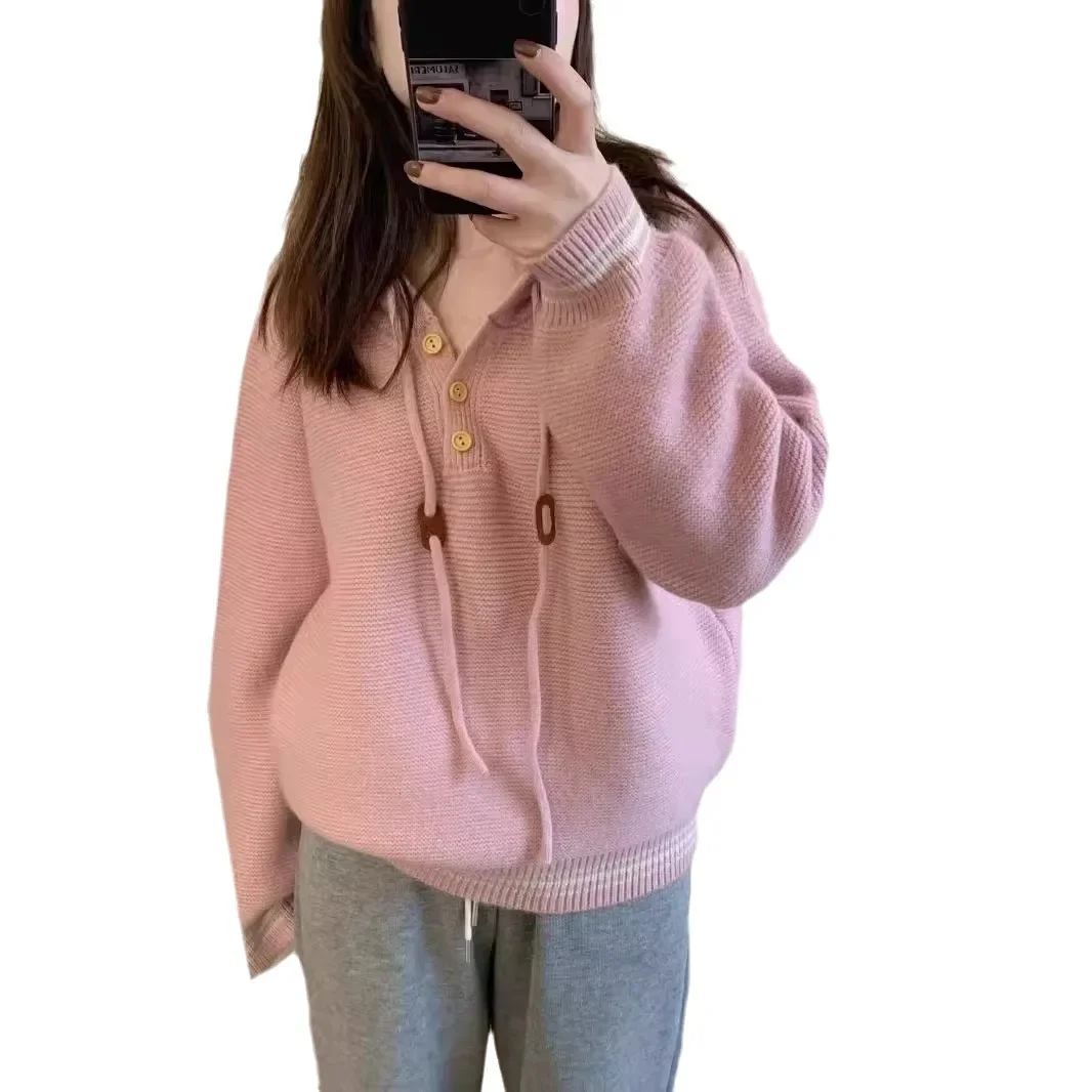 2024 College Style Hooded Jumper Women's New Autumn and Winter Casual Comfort Loose Soft Waxy Lazy Wind Warm Sweater Top