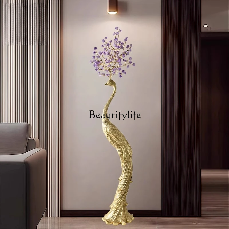 

Large floor-to-ceiling peacock copper ornament high-end atmospheric high-grade villa living room ornament
