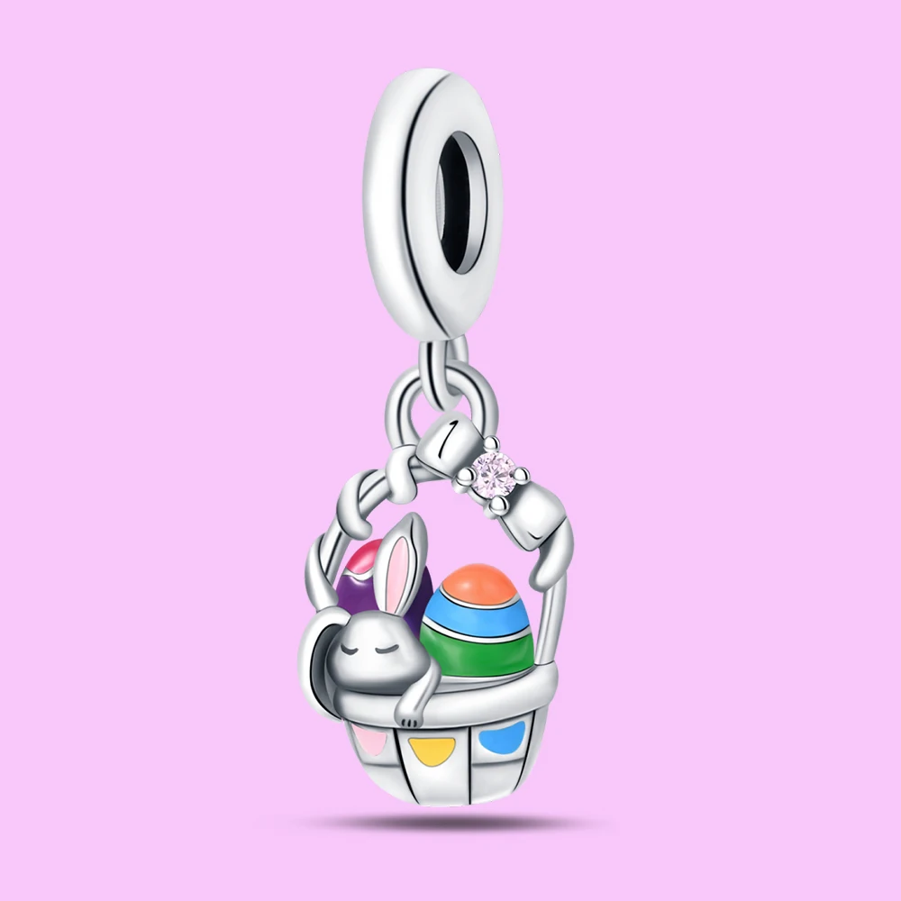

Pendant Charm Bead 925 Sterling Silver Bunny Egg Basket Beads Fit Original Bracelet for Jewelry Making Valentine's Day gift