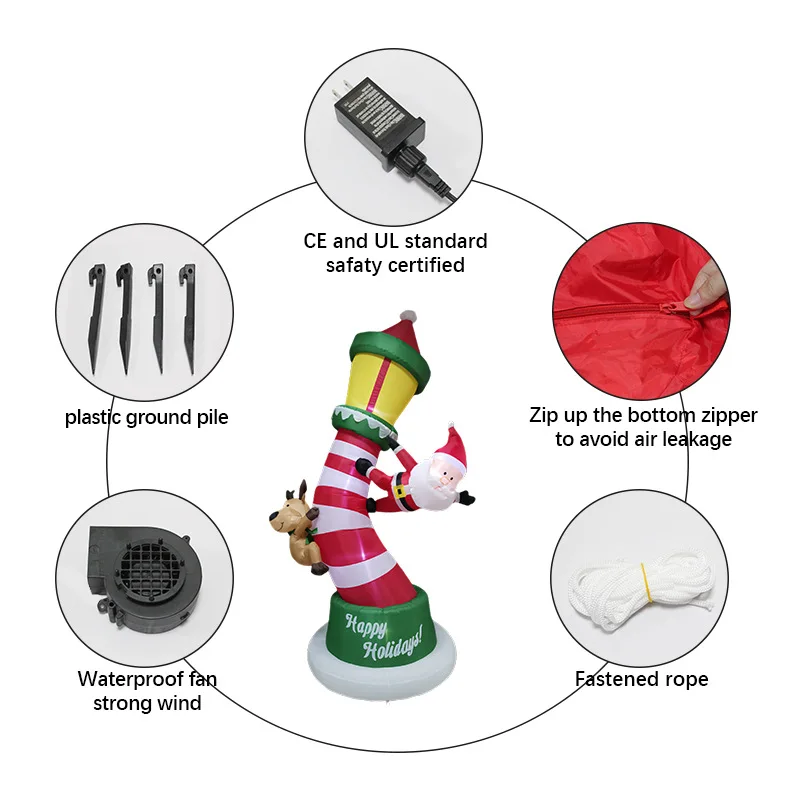 Christmas Inflatable Air Mold Supplies 8FT Santa Elk Climbing Crooked Lighthouse LED Glowing Garden Ornament