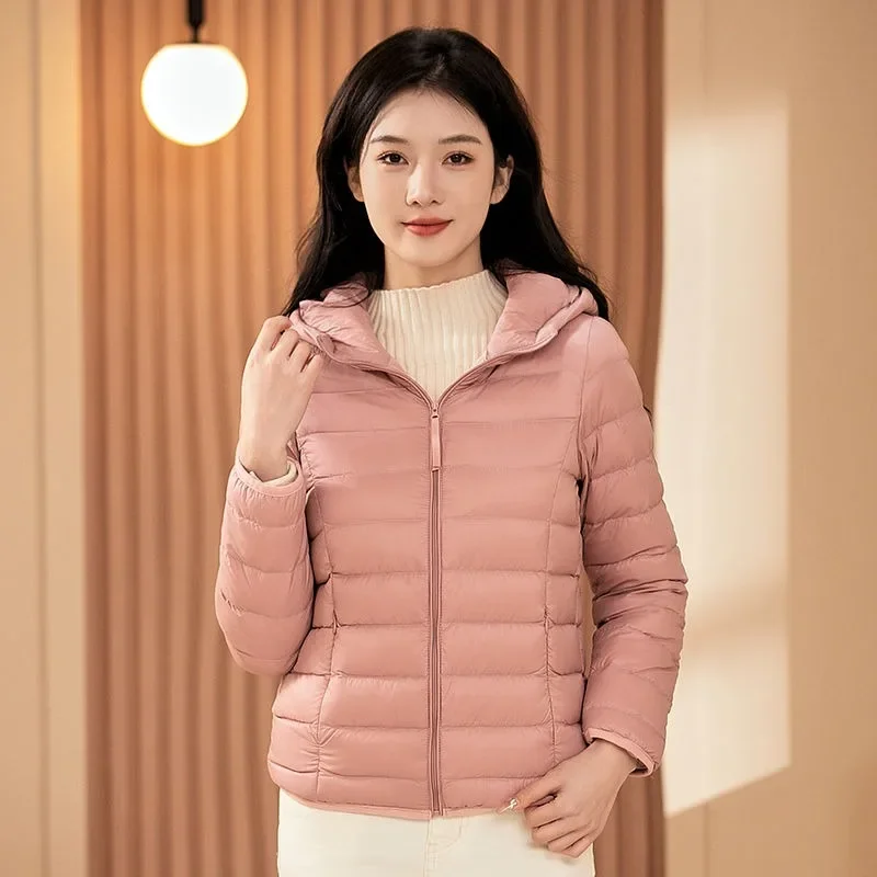 Versatile Slim Fit Women Warm Hooded Coat 2024 Autumn Winter New Models Fashion Lightweight Down Jacket Eight Color Options