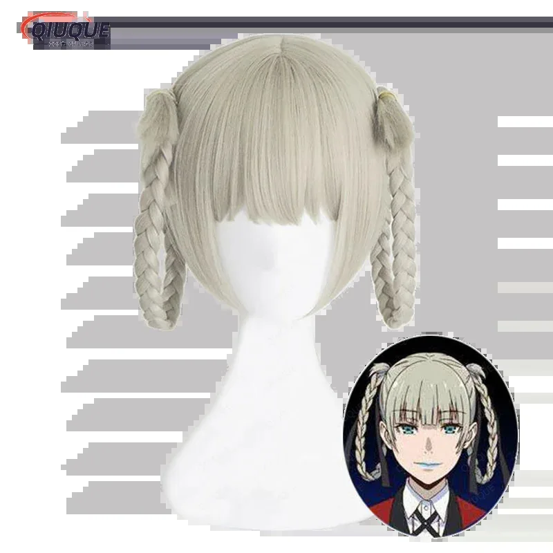 

Kakegurui Momobami Kirari Короткие зеленые, серые волосы, термостойкий костюм для косплея, парик + плетеные волосы + шелковая лента + шапочка для парика