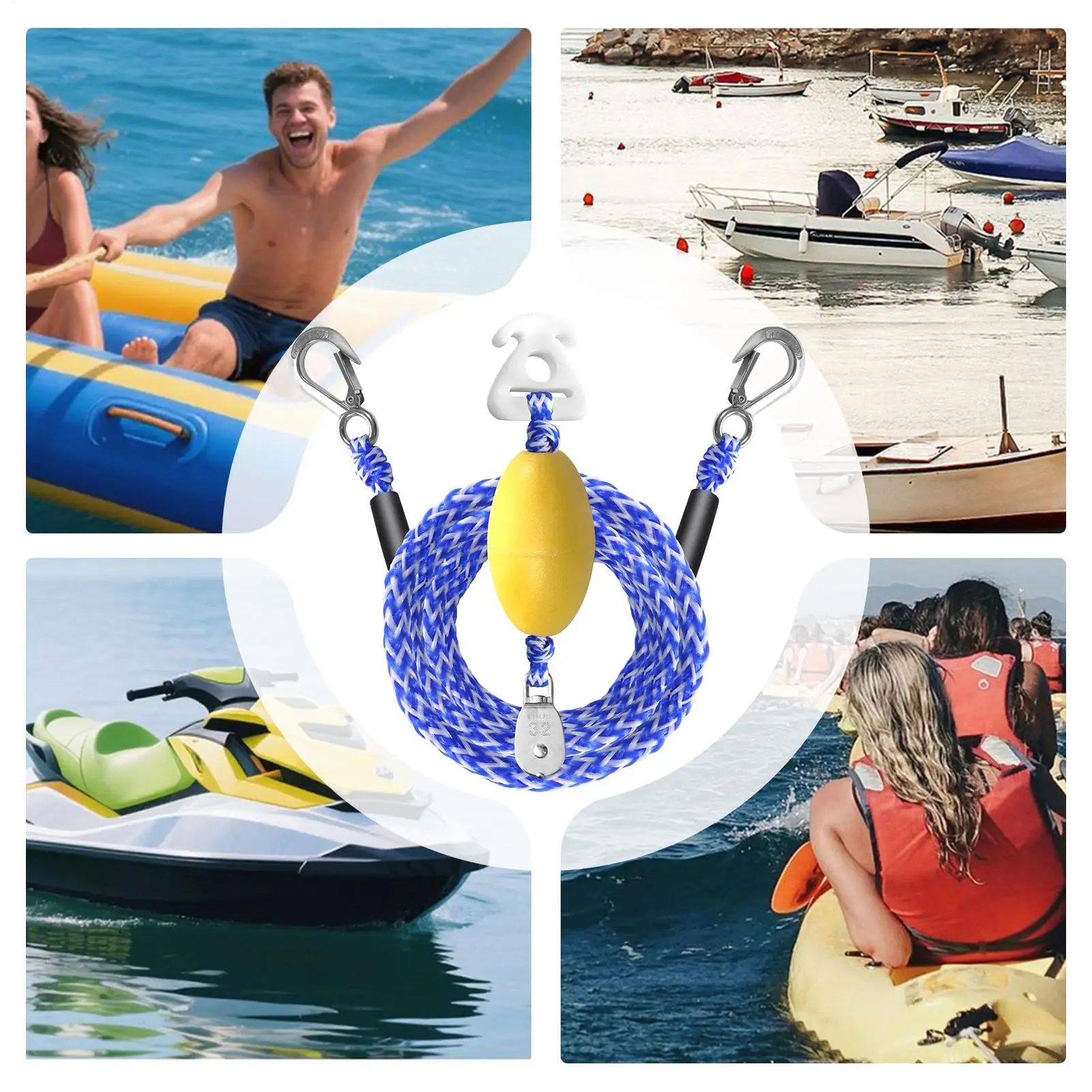 

Буксирный трос для лодки 16-футовый буксирный трос для лодки Сверхмощный ремень для каяка с поплавковым шаром и крючком для вытягивания спасательного швартирования прицепа