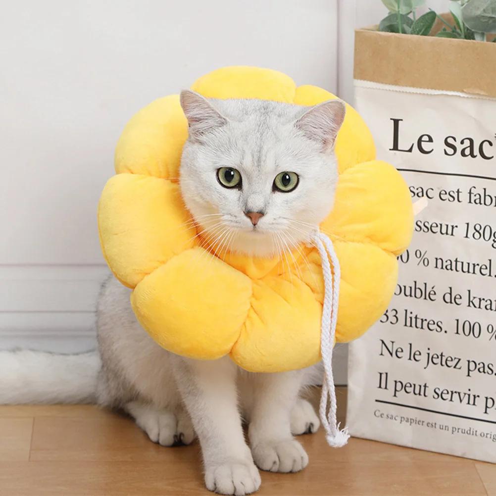 

Pet Elizabeth Circle Anti Lick Bite Scratching Cat Recovery Collar Wound Healing Sunflower Design Cotton Fabric Kitten