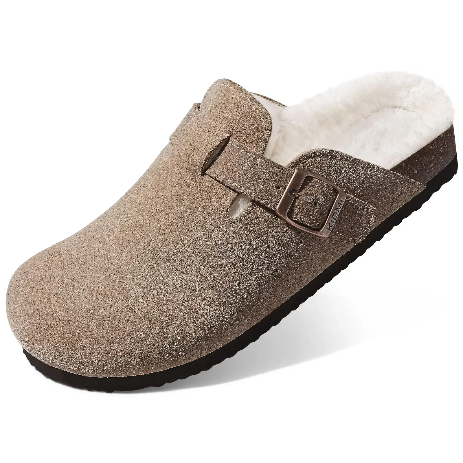 Shevalues Winter Women's Mules With Adjustable Buckle Leisure Cork Insole Comfortable Clogs Slippers Cow Suede Non-slip Sandals