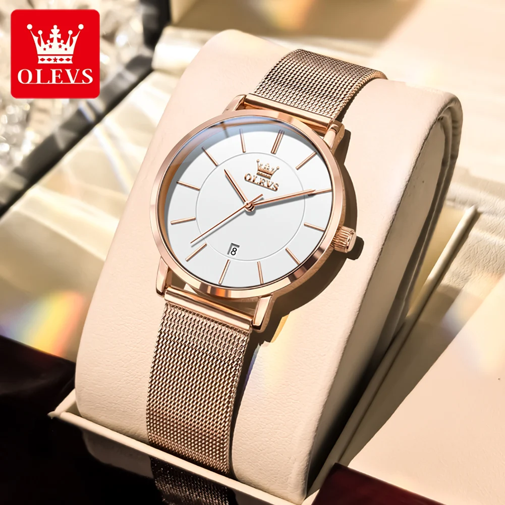 OLEVS 5869 Orologio al quarzo da donna semplice moda Ultra sottile 6,5 mm Data Orologio impermeabile in acciaio inossidabile Orologio da donna elegante di lusso