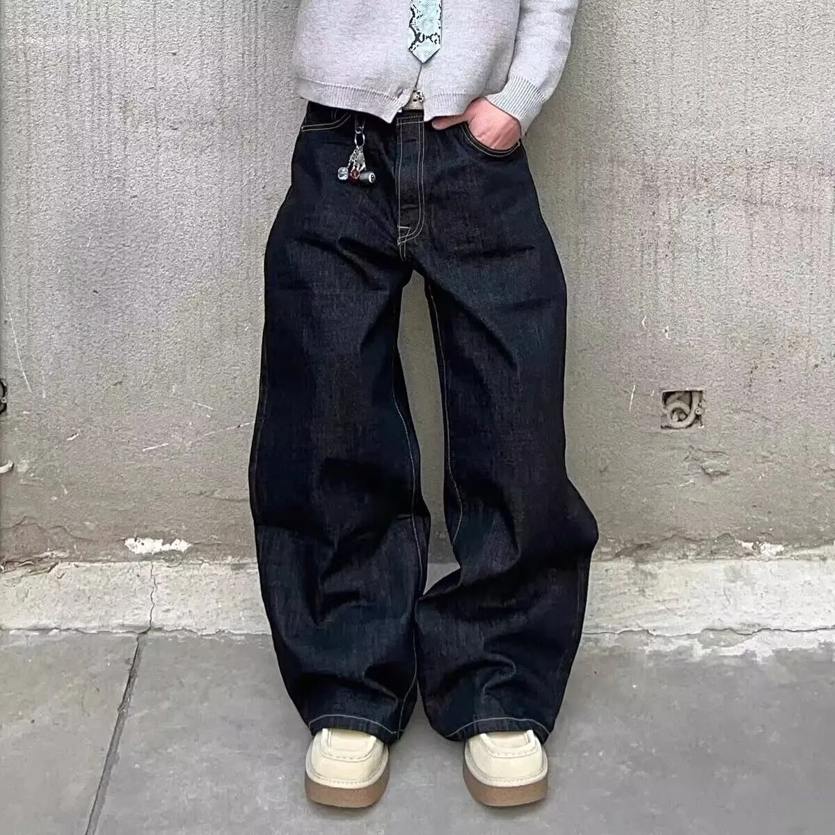 

Джинсы UNITIM Cleanfit в американском ретро-стиле, мужские, широкие, повседневные, свободного кроя, черные, из денима, винтажные, свободные, широкие джинсы для мужчин