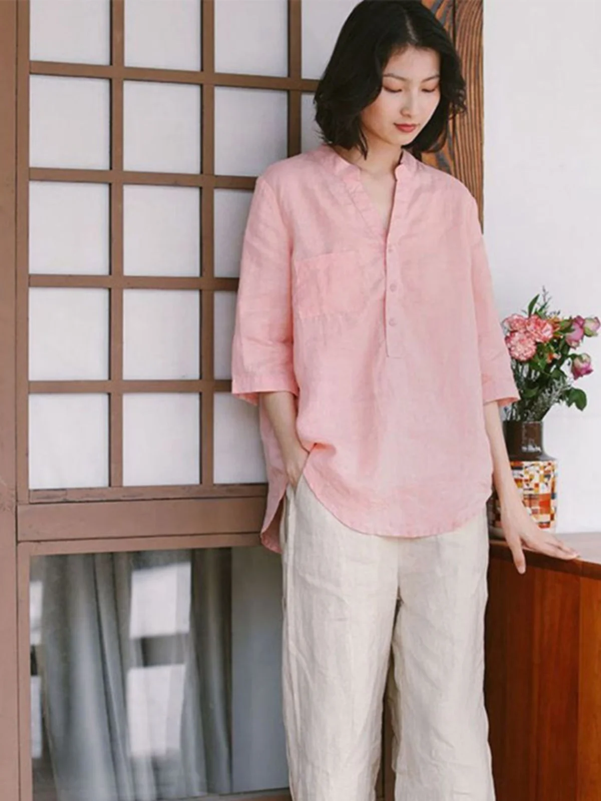 Artistic Loose Fit Stand Collar Shirt Women's Casual Versatile Spring Summer New Style Chinese National Style Clothing