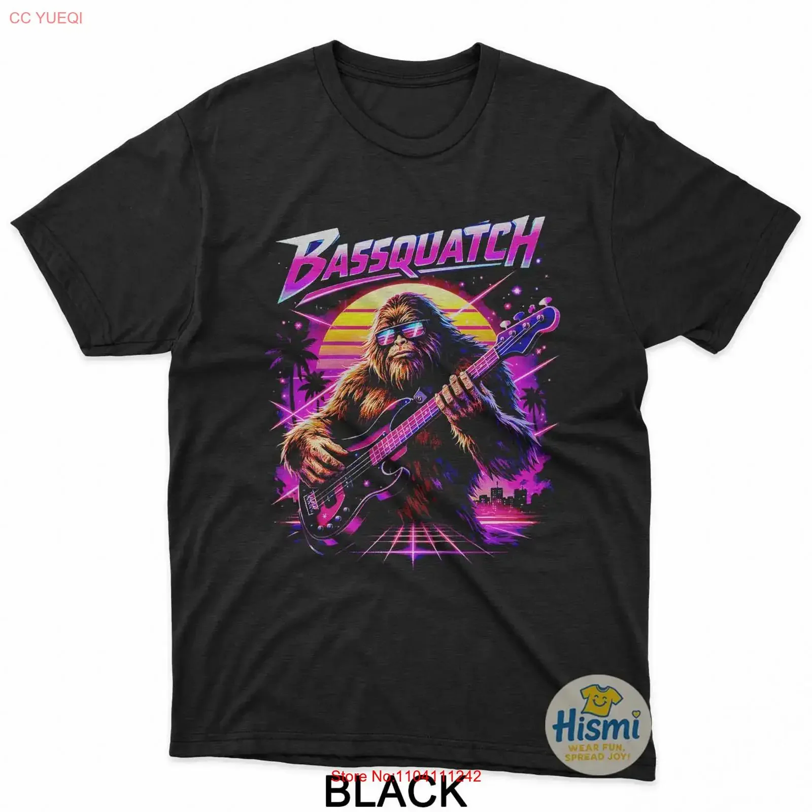 Футболка Bassquatch Synthwave Bigfoot Bass Guitar Sasquatch, винтажная, дышащая, стильная, повседневная, в уличном стиле