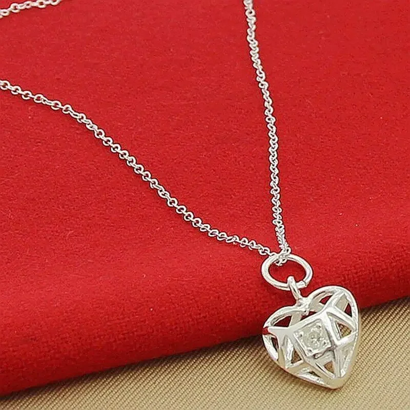 

CHUANGCHENG Loving Embrace 925 Sterling Silver Heart Shape Pendant Necklace Chain Jewelry