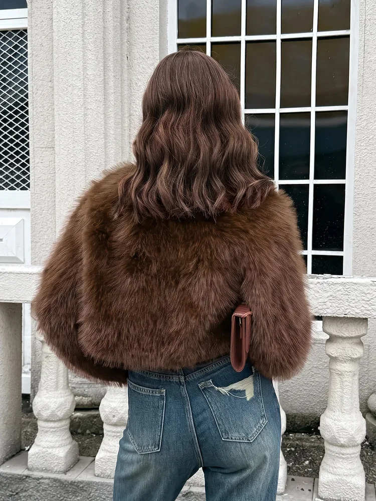 Short Coat Women Faux Fur Fox Coats Jackets Casual Coat Thick Warm Y2k Streetwear Jacket Elegant Work Outerwear Autumn Winter