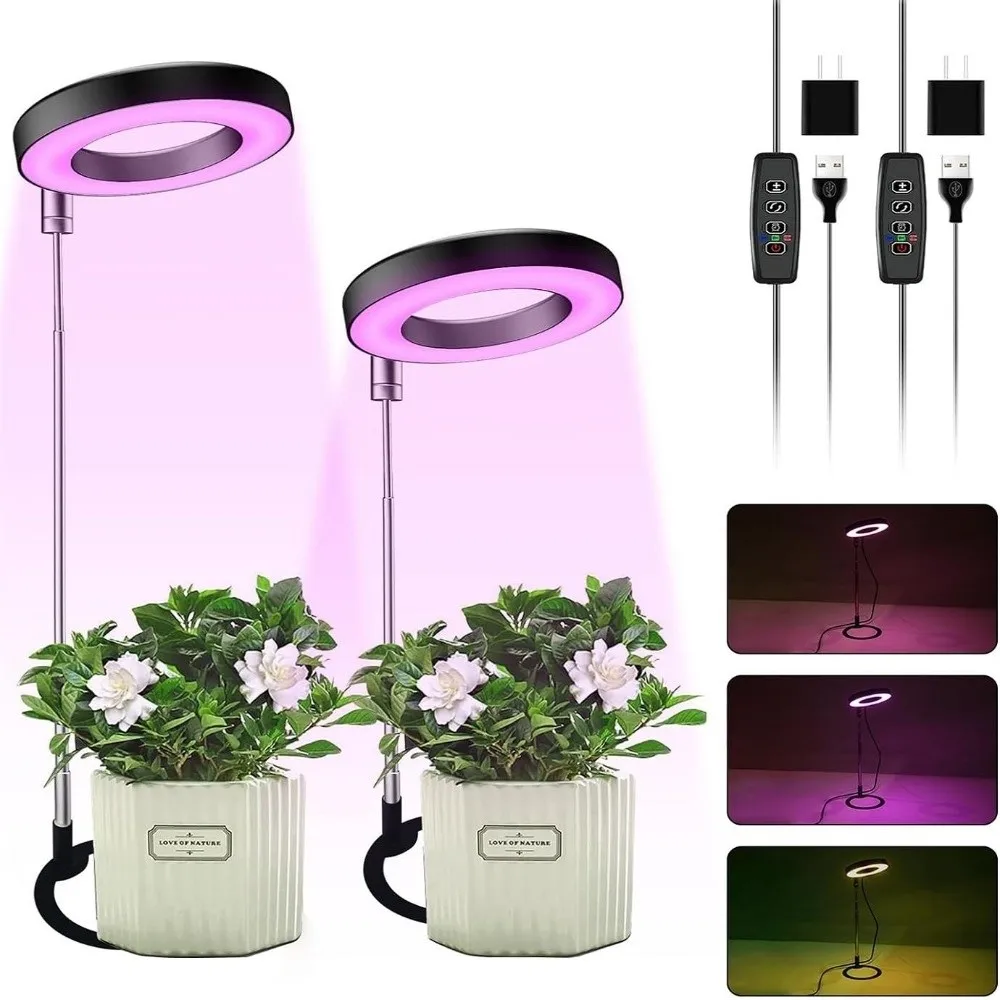 

New Height/Angle Adjustable LED Plant Grow Light Timer Dimmable Full Spectrum Lamp Full Spectrum USB Ring Grow Light Indoor
