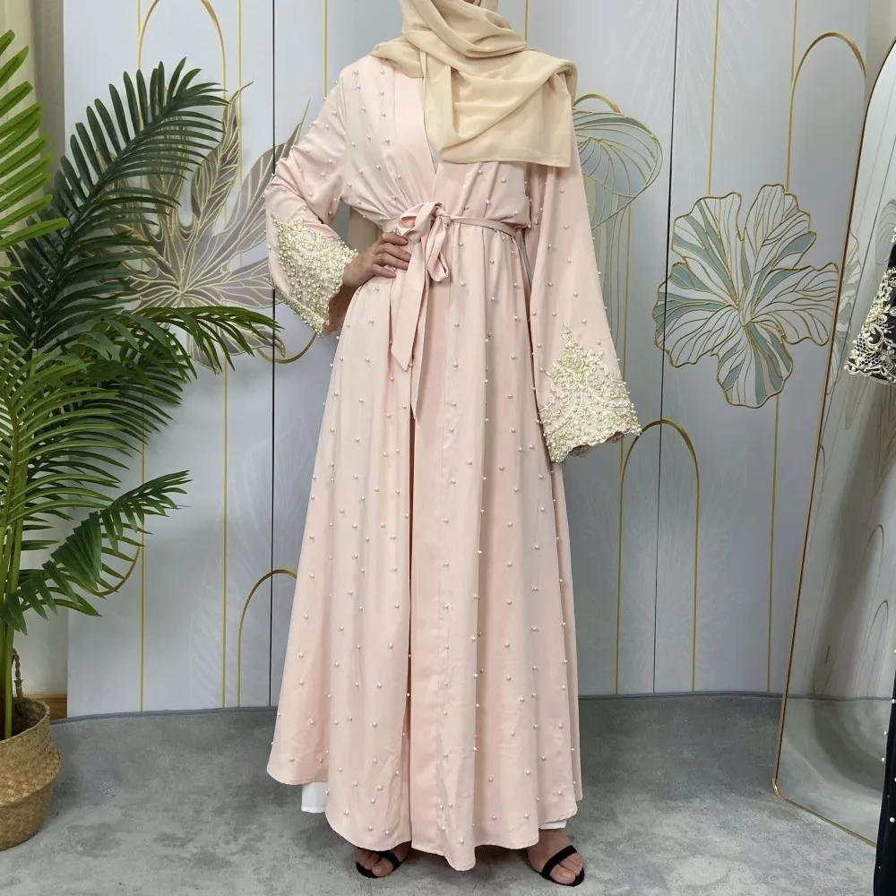 Eamadan otwarte luksusowe ubrania Abaya damskie koronki z perłami wzór moda muzułmańska Kimono długie Kaftan islamska odzież dubajskie sukienki