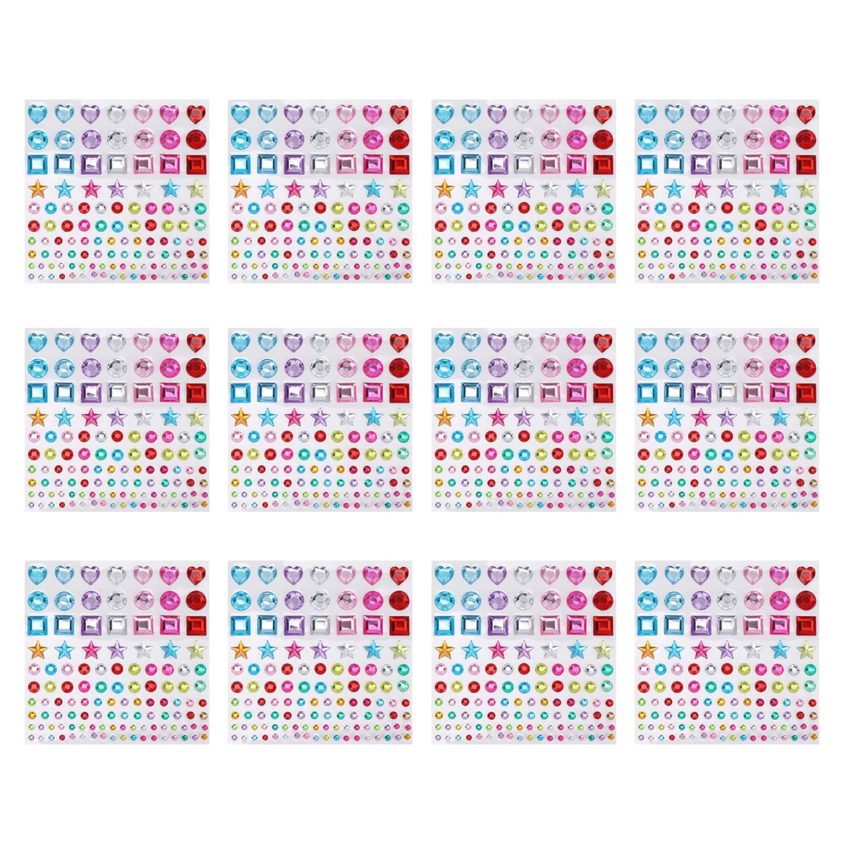 

12 Sheets Acrylic Crystal Diamond Sticker Kid Stickers Gems Heart-shaped Rhinestone for Crafts Jewel Child