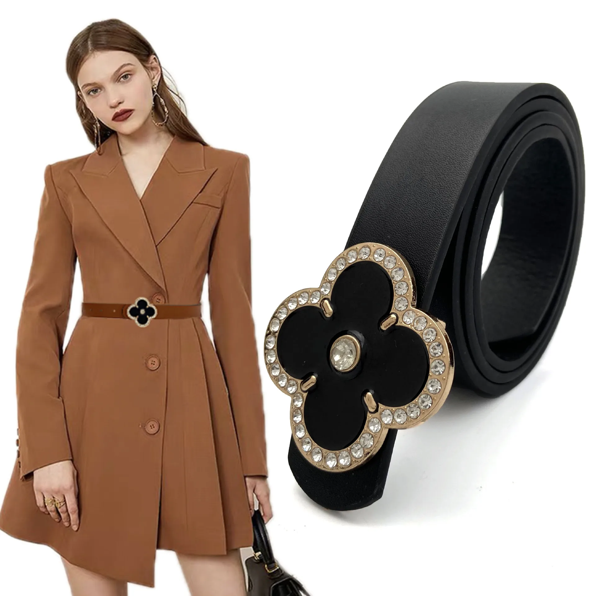 Women's belt with floral embellishments and rhinestones, multi-color decorative belt for suits and dresses