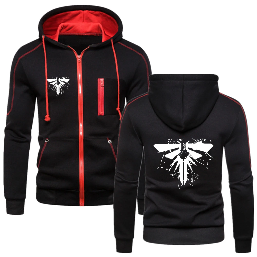 

2024 Spring Autumn Mens The Last Of Us Logo Print Popular Solid Color Classic Long Sleeve Cardigan Zip Cotton Hooded Sweatshirts