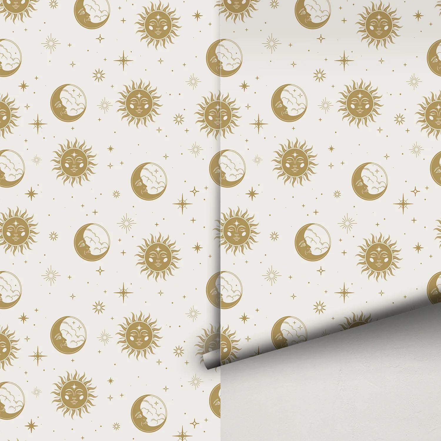 Peel and Stick Wallpaper Waterproof Sun/Moon/Star Removable Contact Paper for Bedroom Bathroom Cabinet Self Adhesive Vinyl Roll