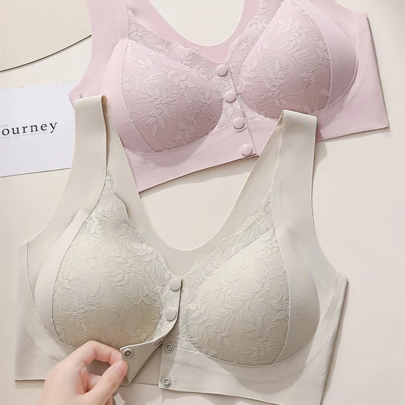 Vest-style Front-button Bra for Small Breasts, No Steel Ring, Adjustable, Large-size, Open-button, Seamless Underwear for Women