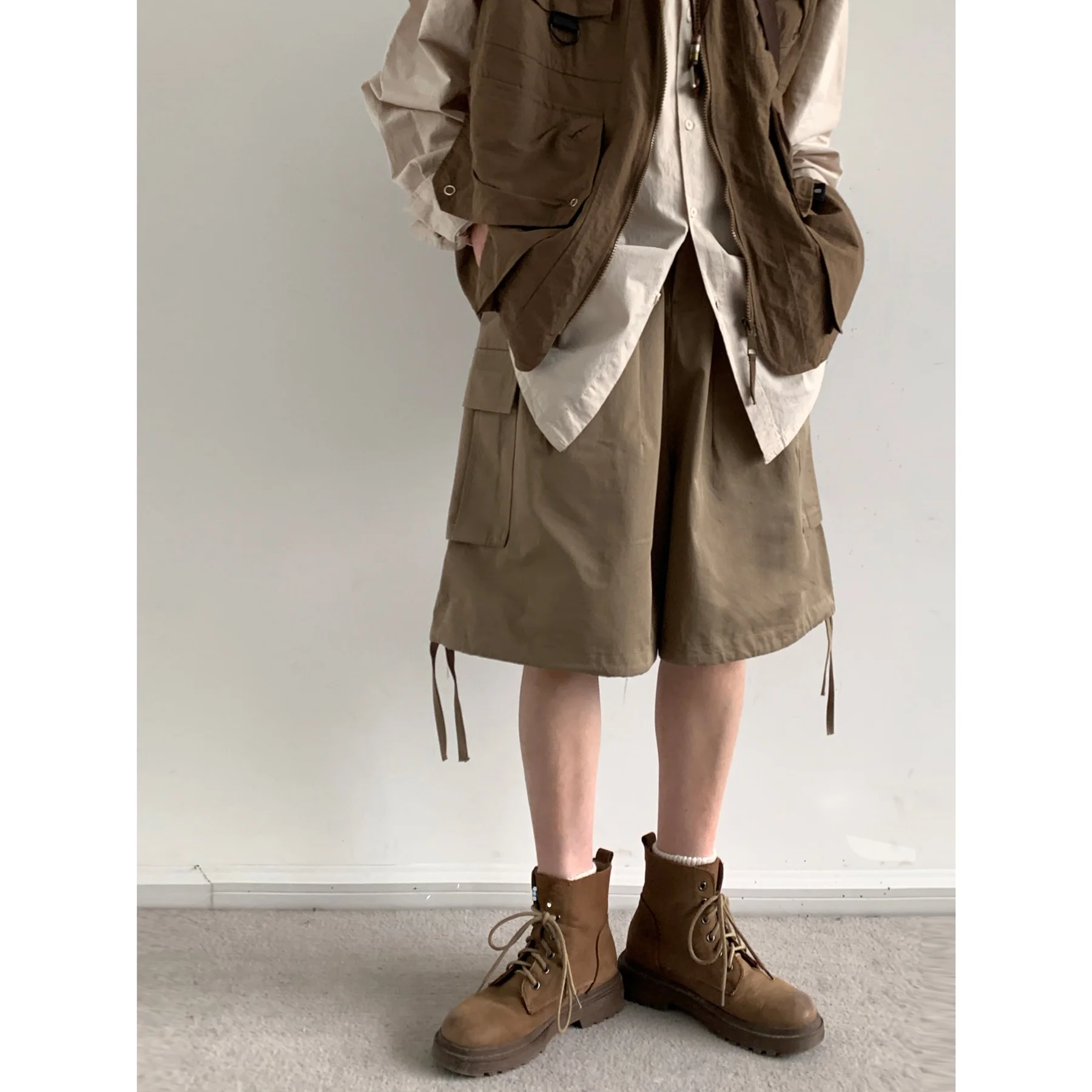 

y Summer Japanese Retro Khaki Workwear orts Men Casual Loose Straight Five-Quarter Pants Youthful Energy Sle
