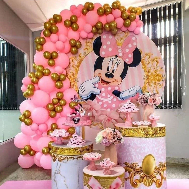 137Pcs Disney Pink Minnie Party Theme Garland Arch Set Chrome Metallic Latex Ballon For Baby Shower Kids Birthday Party Decor