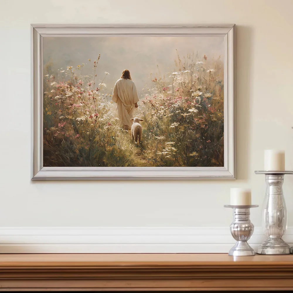 1pc Unframed Jesus Leaves the 99 Poster Good Shepherd Floral Christian Religious Wall Art Canvas Print Minimalist Decor Painting