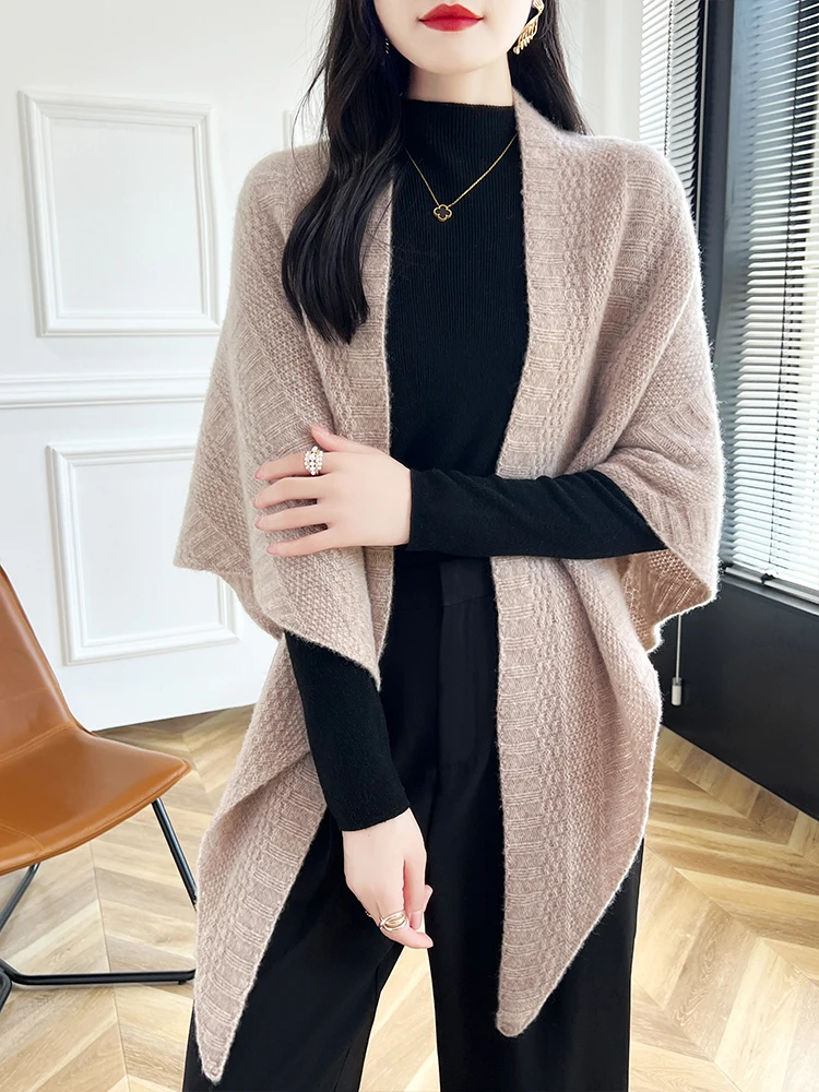 Women 100% Merino Wool Shawl Cardigan Spring Autumn Winter Soft  Pure Colour Cashmere Scarf Sweater Korean Fashion Shawl Tops