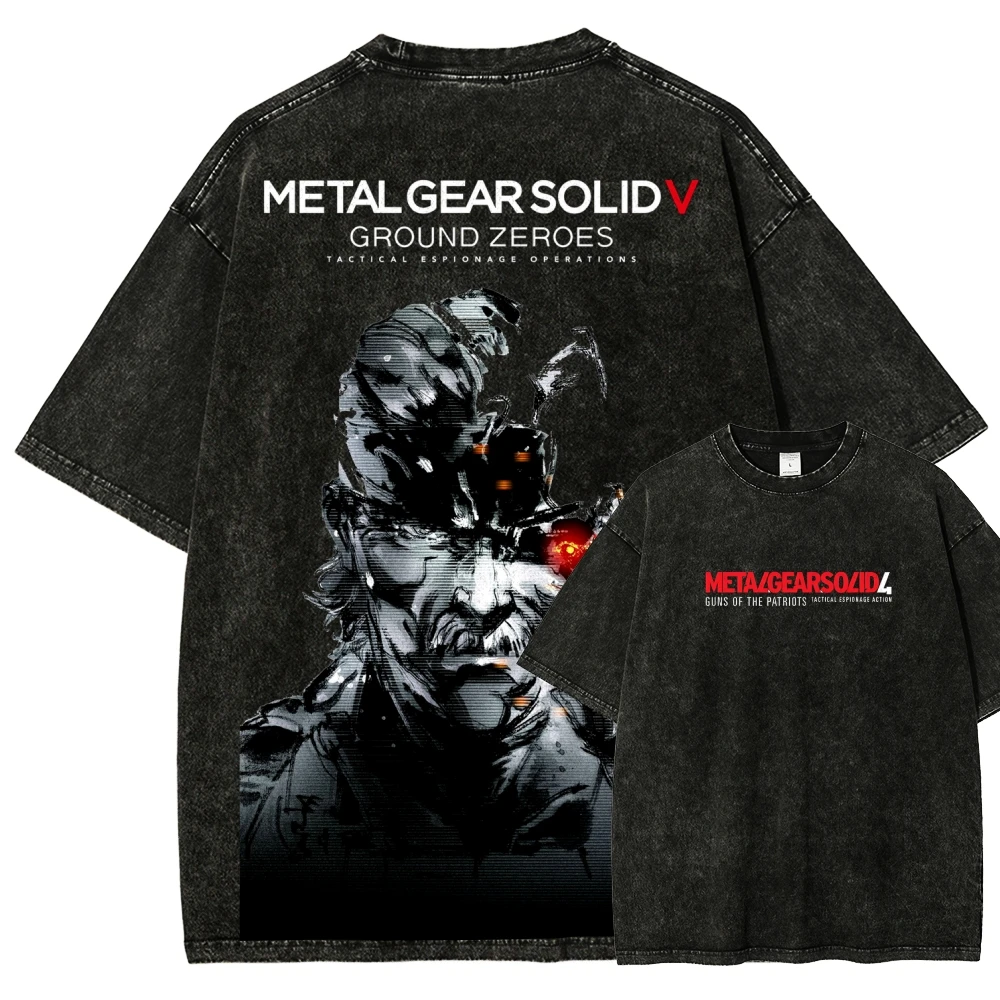 Metal Gear Solid hot product New Model Washed T-shirt personality Clothes Retro Fashion Streetwear Trendy Couples Classic soft