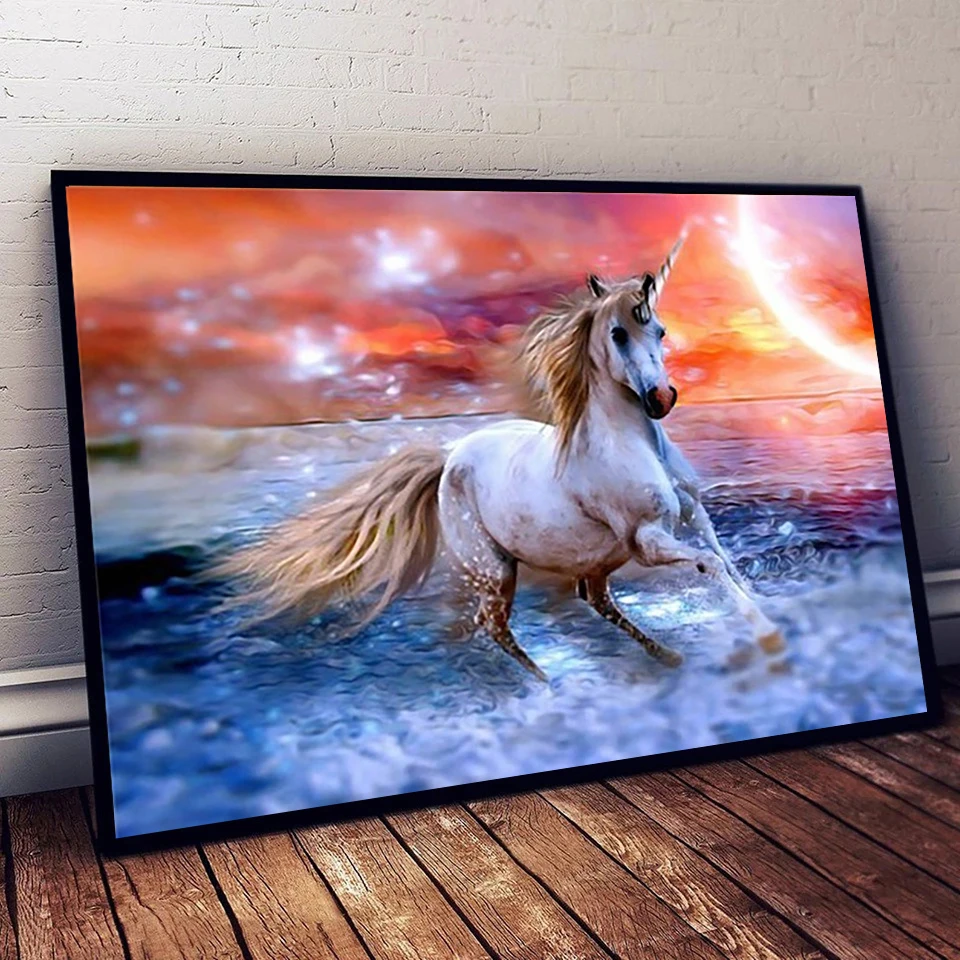 Animal DIY 5D Diamond Painting Kits Full Drill Beach Horse Diamond Mosaic Hand Inlaid Rhinestones Embroidery Home Decor Gifts