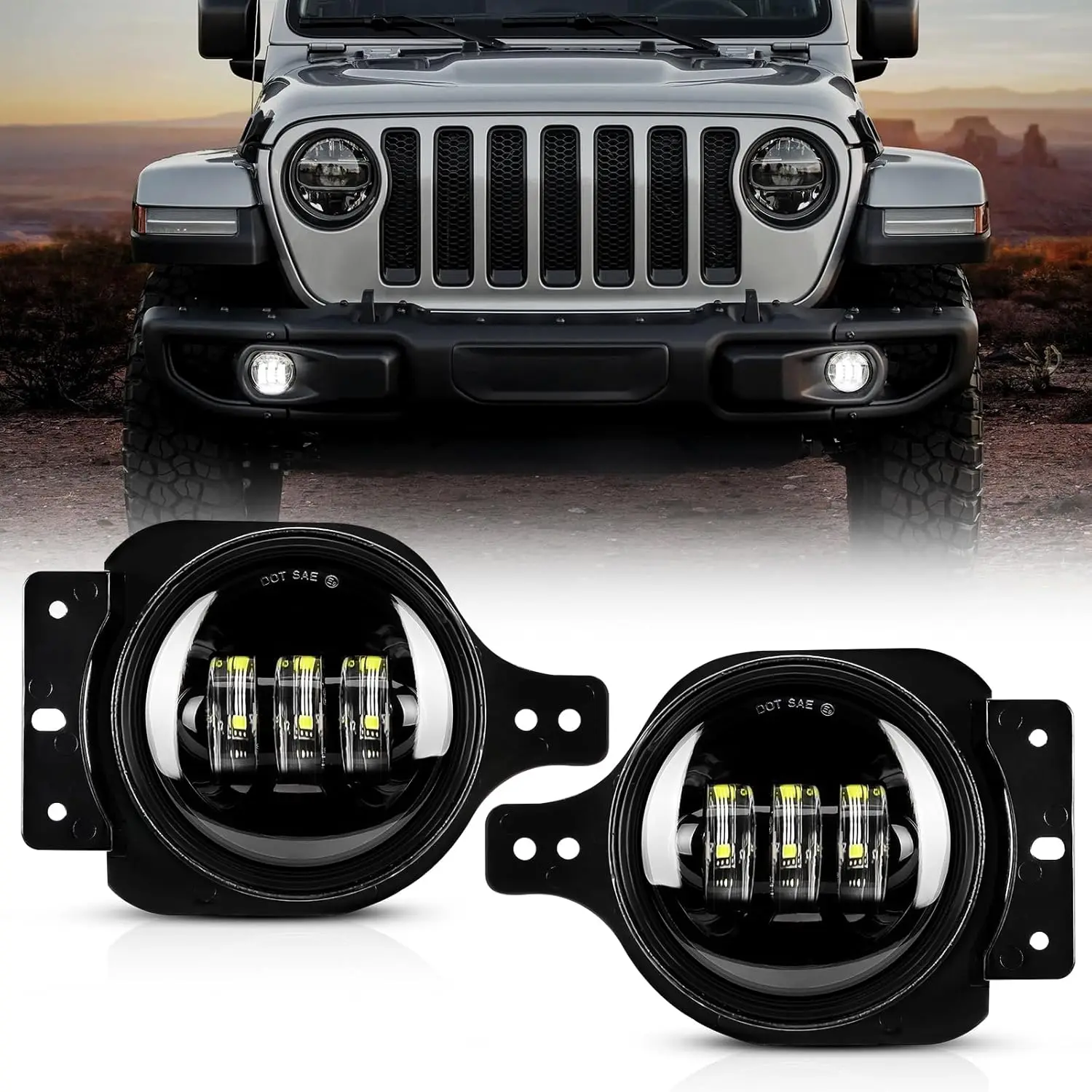 

4-дюймовые светодиодные противотуманные фары для Jeep Wrangler JL JLU 2018-2023, 30 Вт, круглые, для переднего бампера, одобренные DOT