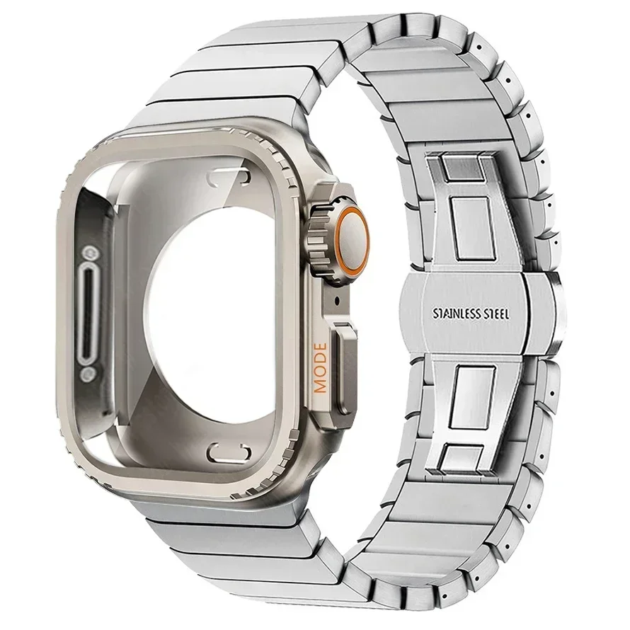 Kast + band voor Apple Watch Band 10 42 46 mm Ultra 2 49 mm 9 8 7 6 SE 5 Stalen metalen beschermhoes Upgrade Iwatch 49 mm 45 mm 44 mm - afbeelding 1