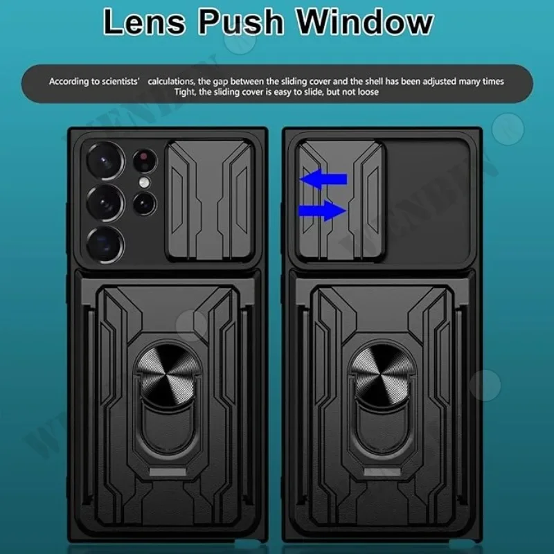 Case For Samsung S25 S24 Ultra A56 A55 5G Stand Ring Camera Military Grade Card Slot Cover Coque Capa Fundas