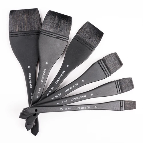 Imagen 2 del producto Esquilo pelo mezclado forma plana mango de madera negro pintura de acuarela profesional pincel de artista suministros herramienta MU & HE ART 202F