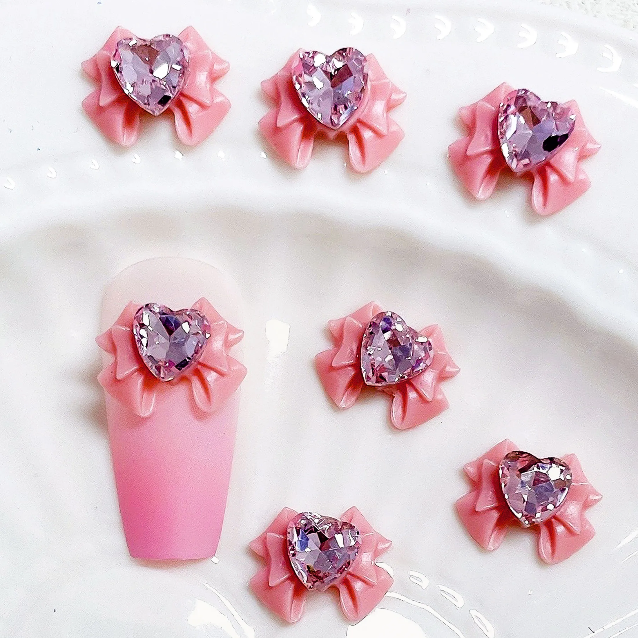 20 قطعة ثلاثية الأبعاد الشريط القوس لامعة كريستال المحبة القلب مسمار التدريبات ل مانيكير تصميم ملحق لتقوم بها بنفسك مسمار الفن الديكور #2